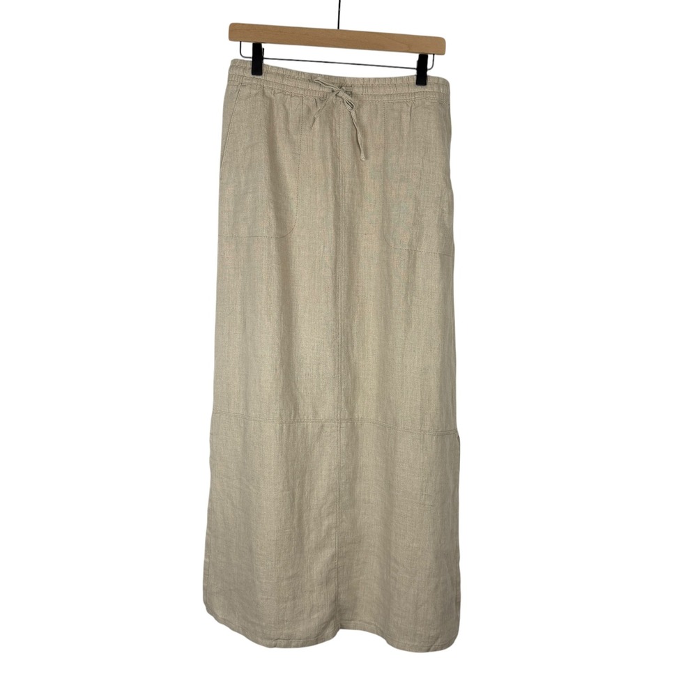 Garnet Hill Seaside Linen Maxi Skirt Womens 6 Natural Beige Coastal Beachy